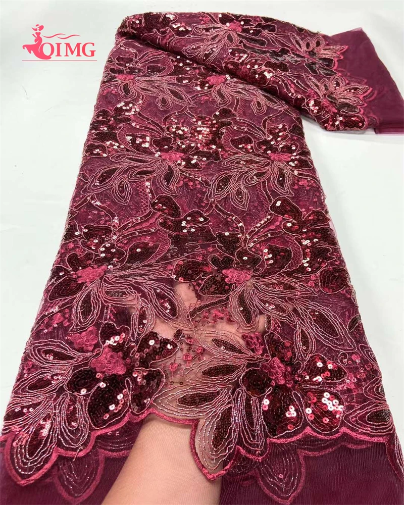 

Wind Red African Sequins Lace Fabric 2023 High Quality Nigerian French Tulle Laces Material For Nigerian Wedding Party Dress