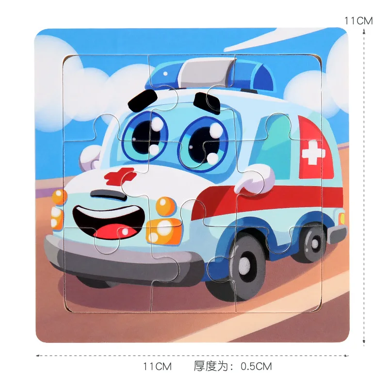 Children's Educational Wooden 3D Puzzle - Cartoon Animal & Traffic Themed