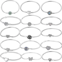 925 Sterling Silver Heart Clasp Snake Chain Bracelet Soft Sparkling Zircon Charm Bracelet for Women Jewelry DIY Accessories Gift