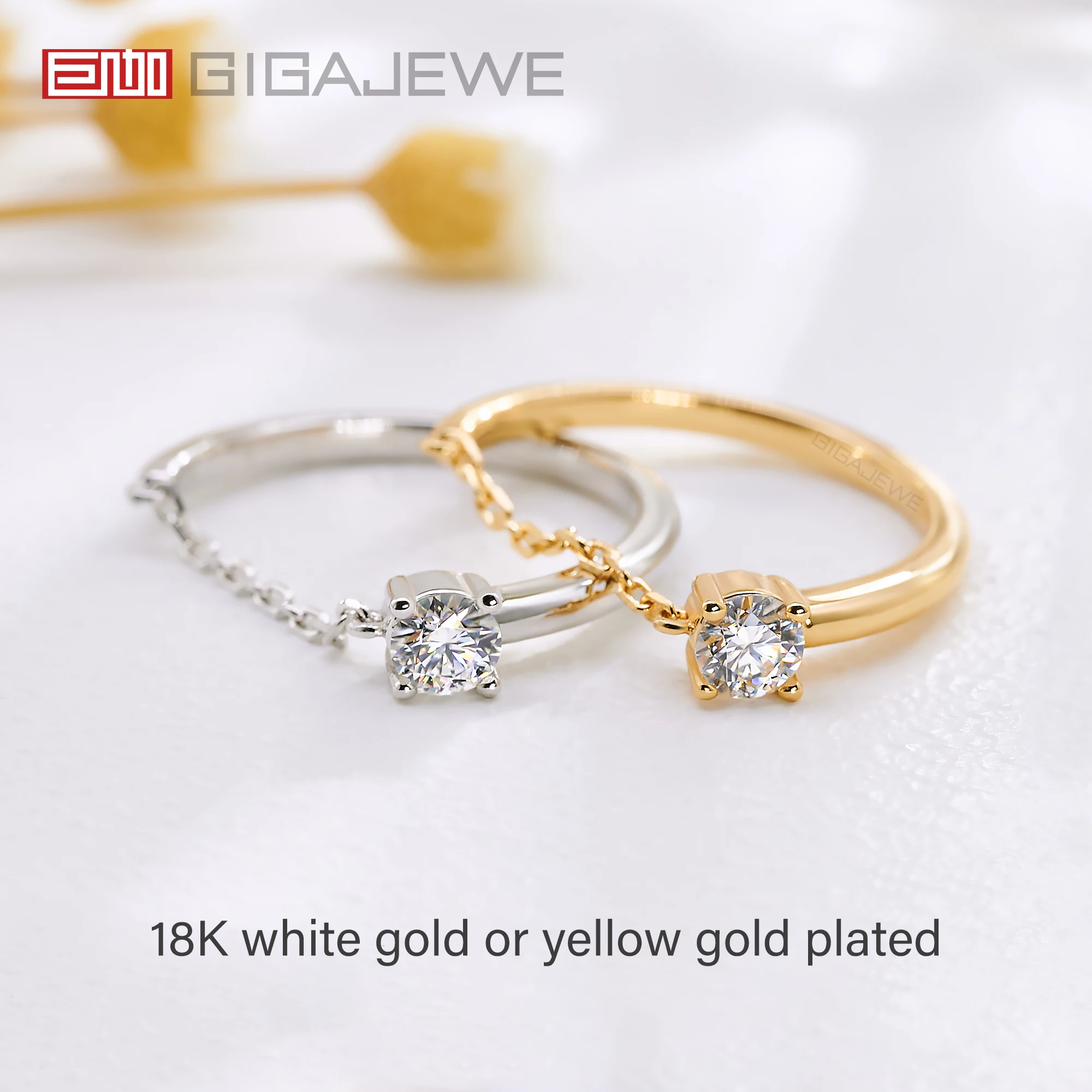 GIGAJEWE Moissanite New 0.1/0.3ct  NovaColor VVS1 Round Cut Diamond Test Passed 18K Gold Plated 925 Silver Chain Ring Girl Gift 4