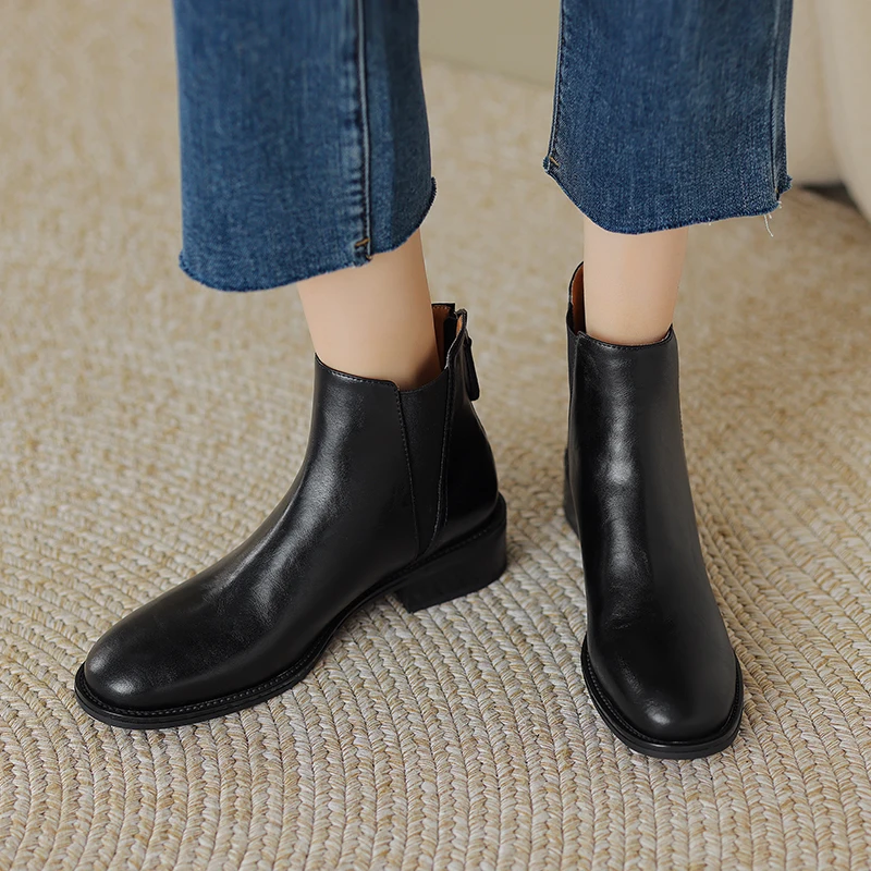Women's Ankle Boots Retro Style Back Zipper Thick Heels Woman Short Boots Autumn Winter New Ladies Chelsea Boots Med Heels Shoes
