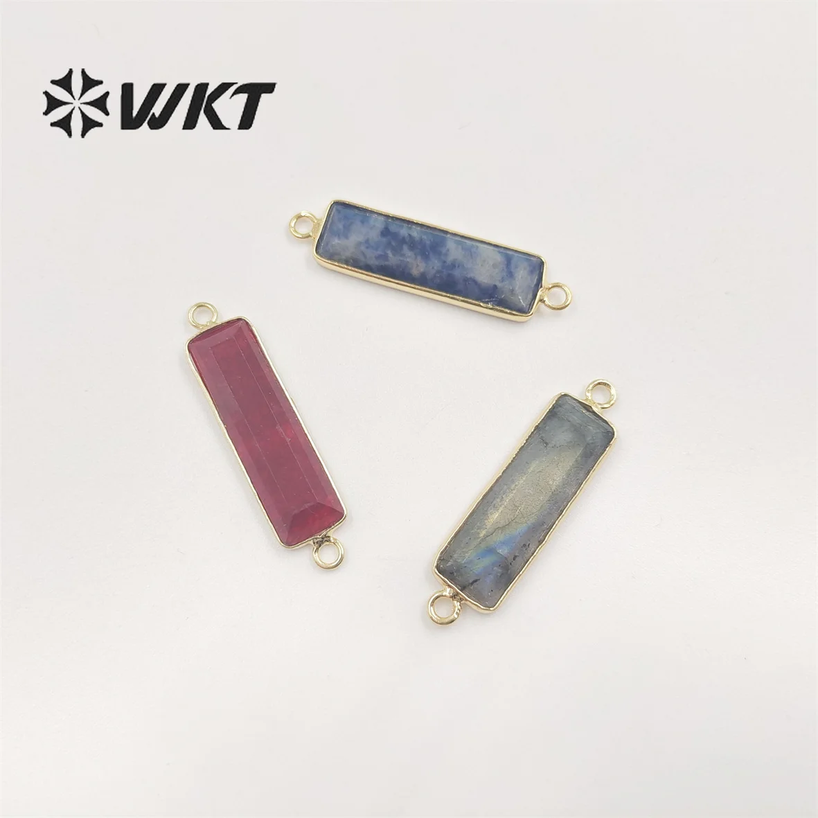 

WT-C311 новый дизайн, двойные граненые Длинные Прямые соединители с двойными петлями, золотой ободок, соединители из натурального камня