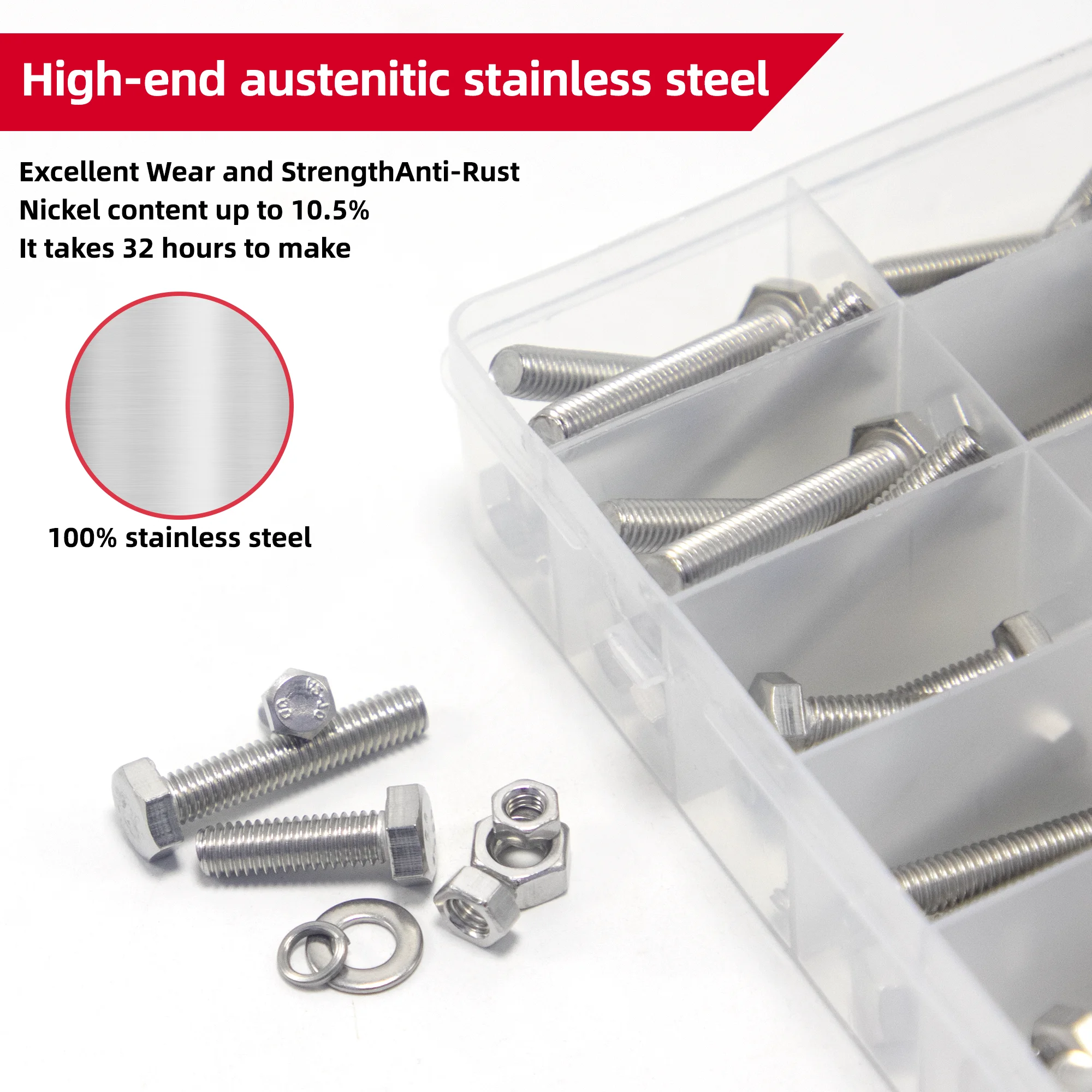 640pcs 304 Stainless Steel Hex Head Screws And Nuts Assortment Kit M4 M5 M6 Hexagon Bolt Screw And Nut Set Large Full Extension
