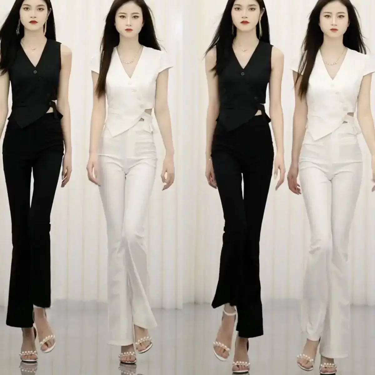 Fashionable and Sexy Set for Women's Spring/Summer New Style Temperament Off the Waist Small Shirt+Pants Two Piece Set