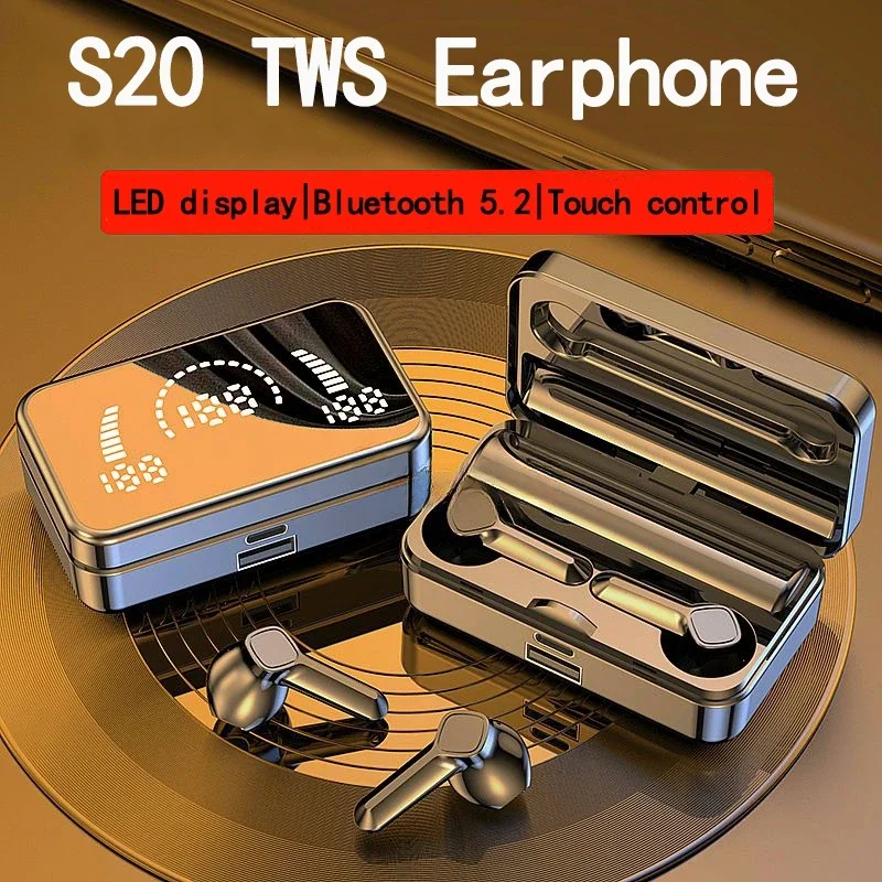 

S20 Wireless Headphones Bluetooth Earphones Reflective LED Mirror Design TWS Touch Stereo Sports Earbuds New Waterproof Headset