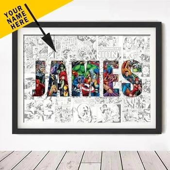 Marvel Movie Heroes Canvas Poster Spider-Man Iron Man Pittura decorativa Nome personalizzato fai da te Arte murale Home Kid Room Decor Regali 1