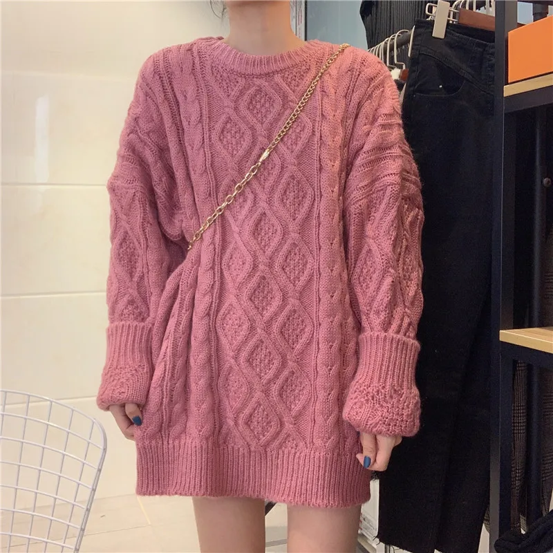 

Autumn and Winter Oversize Women's Sweater Korean Style Fashion Loose Lazy Style Twists Pullovers Plus Size Maternity Sweaters