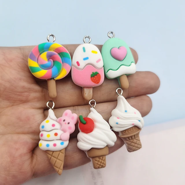 POYAMUSE Resin Ice Cream Jewelry Set - Cute Food-Themed Necklace & Dangle Earrings For Women, Summer Fun Accessory