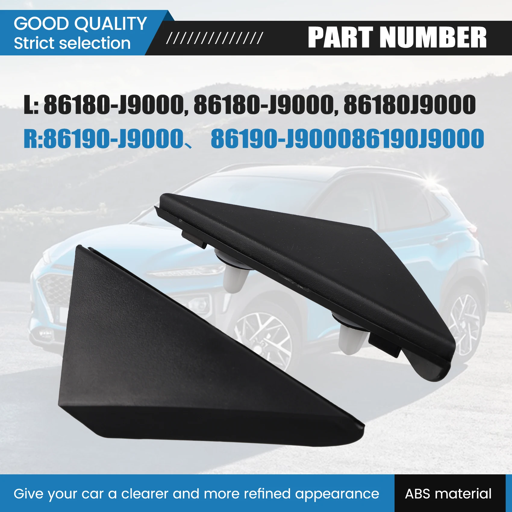 A03Z-자동차 왼쪽 + 오른쪽 펜더 필러 트림 몰딩 86180-J9000 86190-J9000 Hyundai Kona 2018-2023