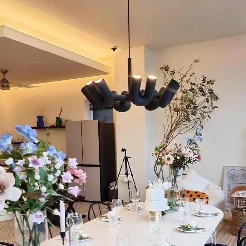 Nordic Modern Minimalist U-shaped Iron LED Chandelier Sample Room Bedroom Restaurant Art Pendant Lighting Decor