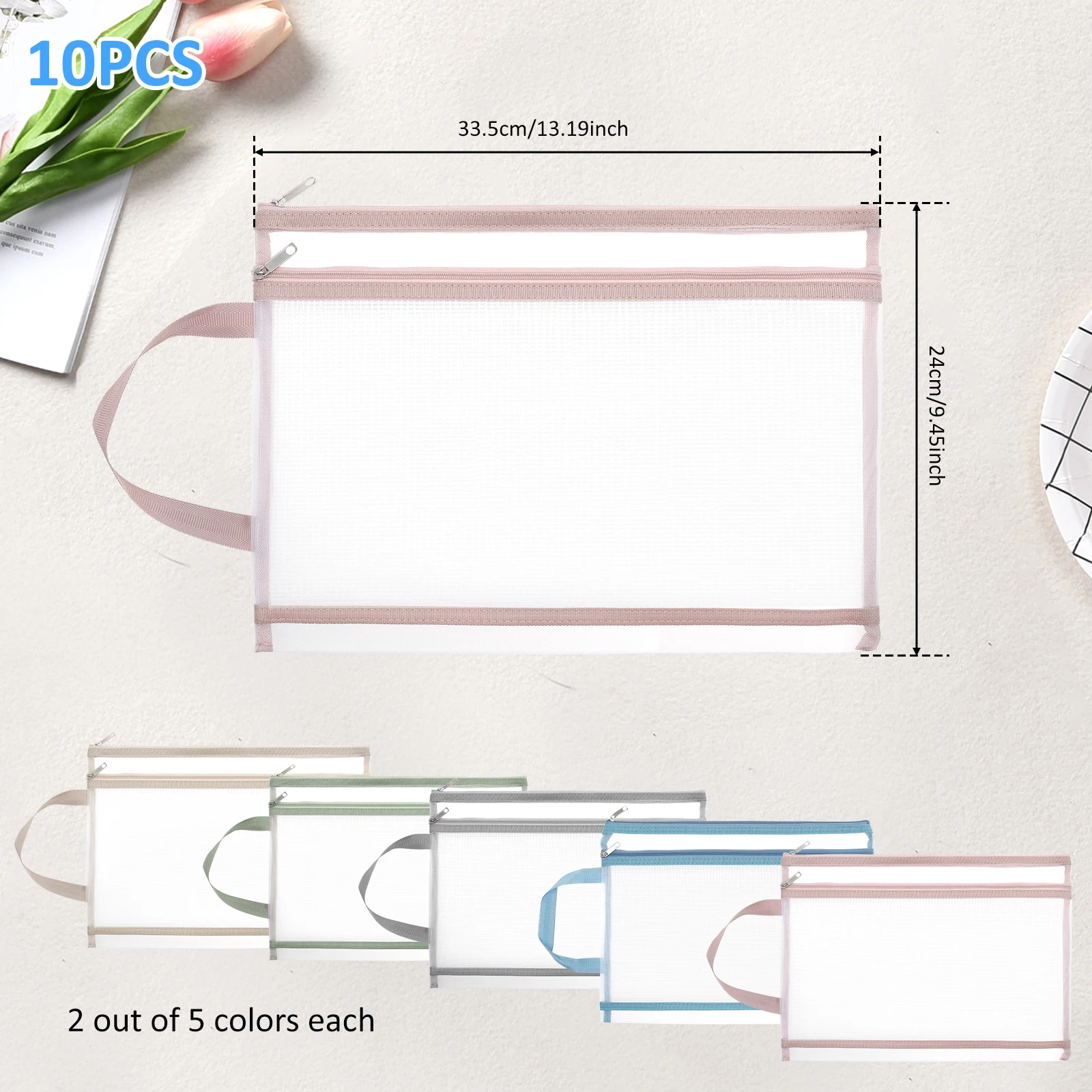 Mesh Zipper Folder File Pouch A4 Paper Storage Bag