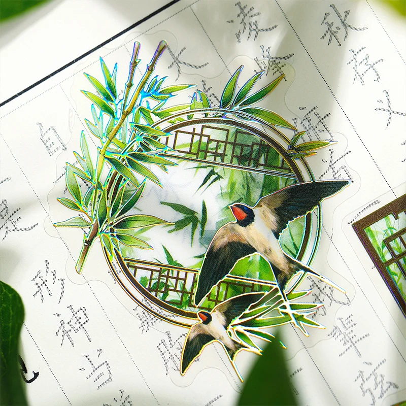 

Vintage Chinese Painting Style Gold Stamping Stickers Handmade Scrapbooking Design Notebooks Creativity Decorative Phone Labels