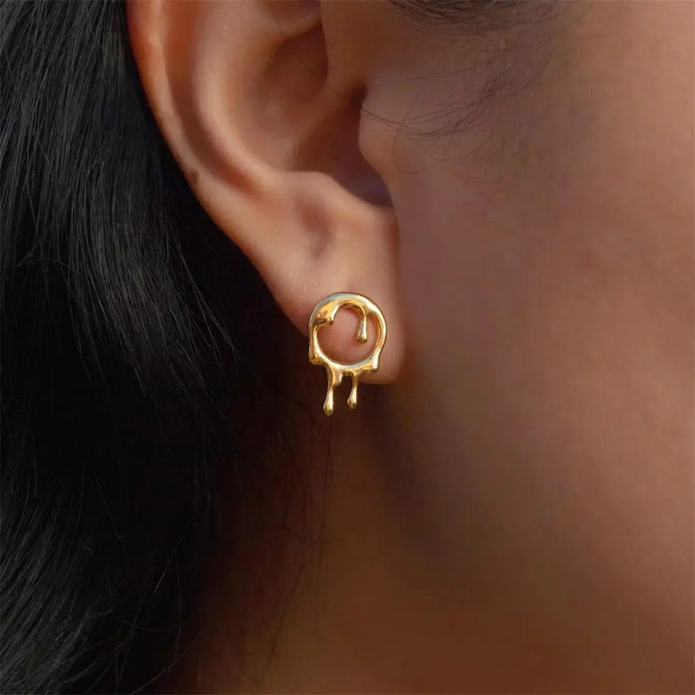 New Trendy Geometric Dripping Droplet Huggie Ear Hoop Gold Plated Imitation Pearl Heart Stud Earrings Simple Ear Cuff Earclips