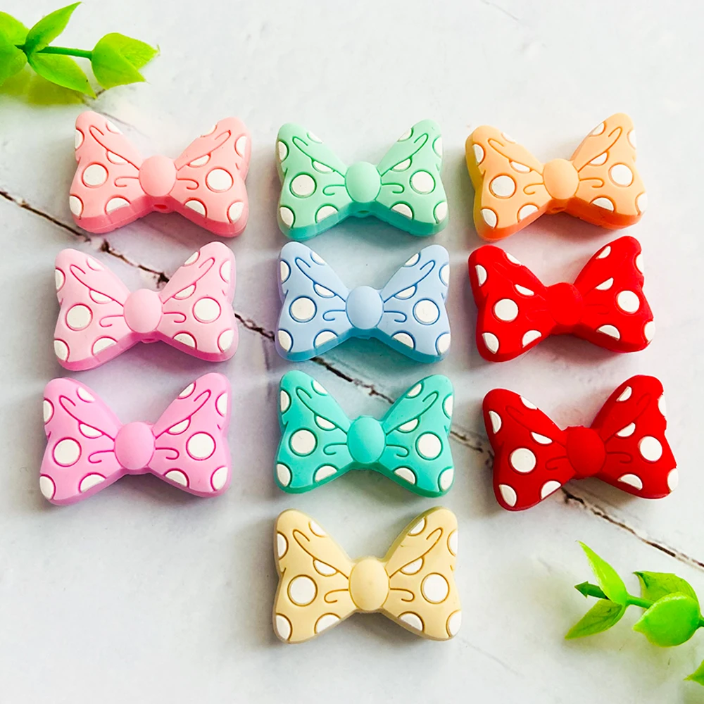 10pcs Baby Silicone Beads New Bow Tie Beads BowKnot Teether Baby Toy DIY Pacifier Chain Necklace Accessories