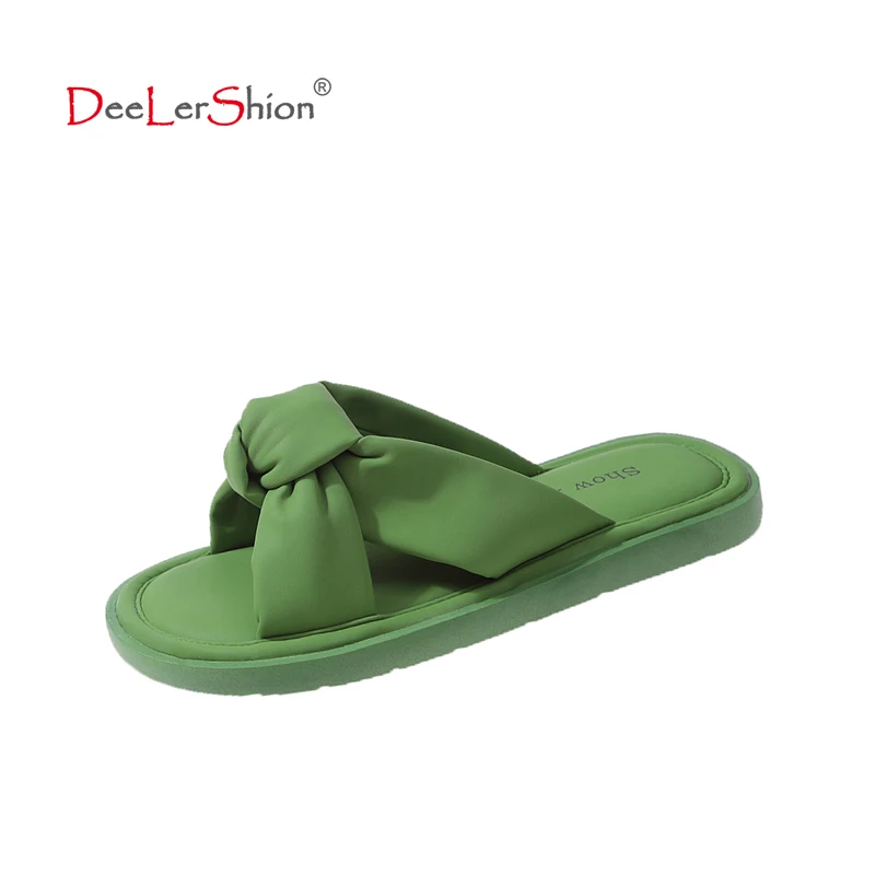 

Женские шлепанцы без застежки, летние сандалии-мюли с бантом, удобные шлепанцы для дома и улицы, пляжная обувь, новинка 2023