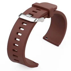 Soft Silicone Waterproof Quick Release Smart Watch Strap with Polished Buckle - 22mm (BROWN)