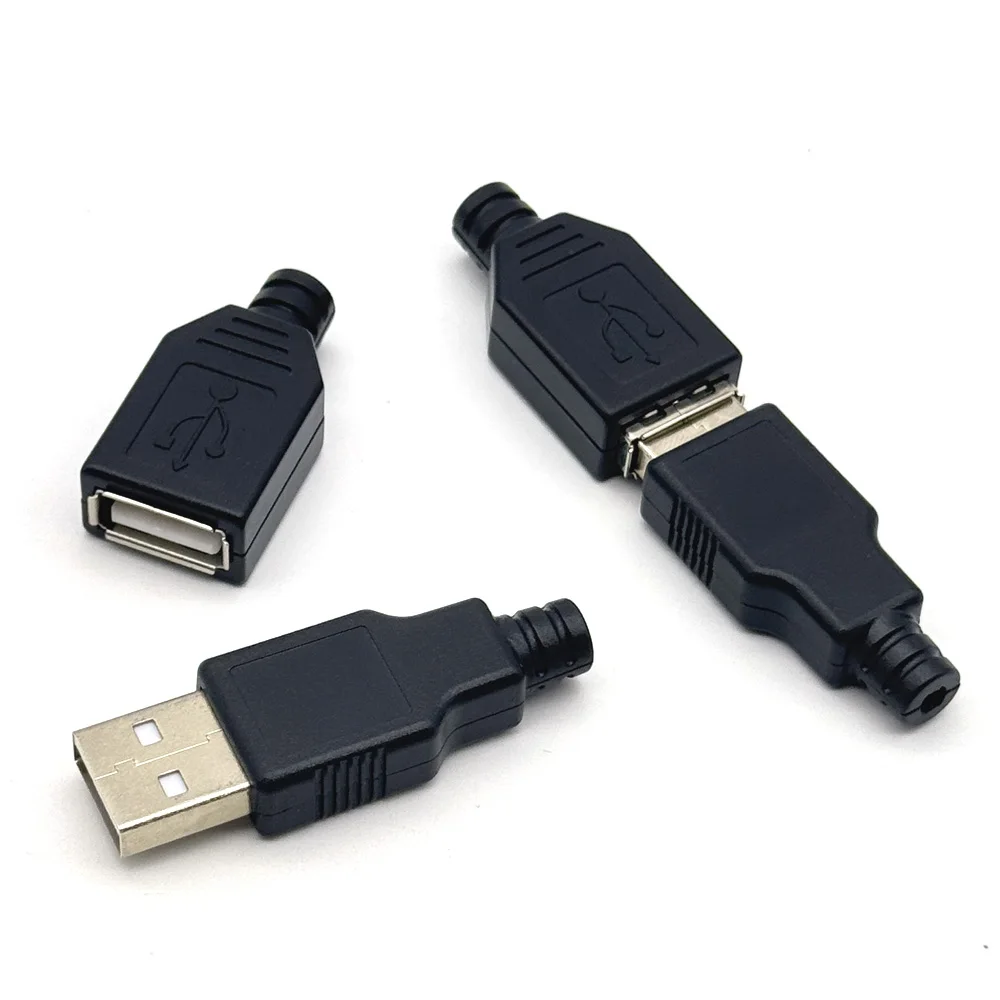 2A 유형 A 남성 여성 USB 4 핀 플러그 소켓 커넥터 검정색 플라스틱 커버 유형-A DIY 키트