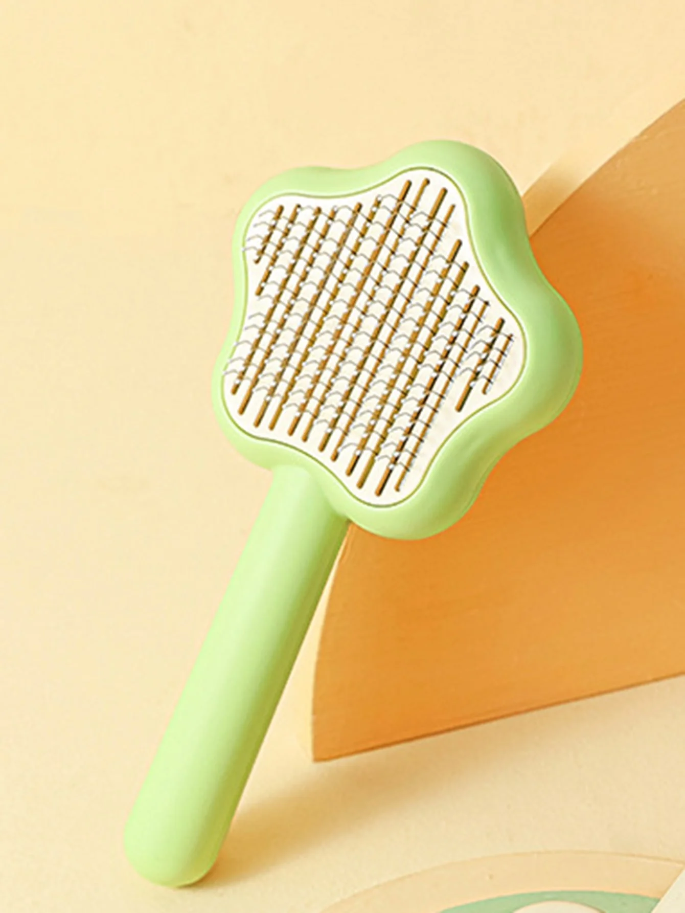 1pc-Pet comb, pet cat dog hair brush, stainless steel cartoon hair removal self-cleaning comb, one click removal brush