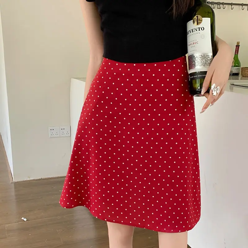 French polka dot A-line skirt, women's high waisted 2024 new summer buttocks short skirt  mini skirt  skirts for women