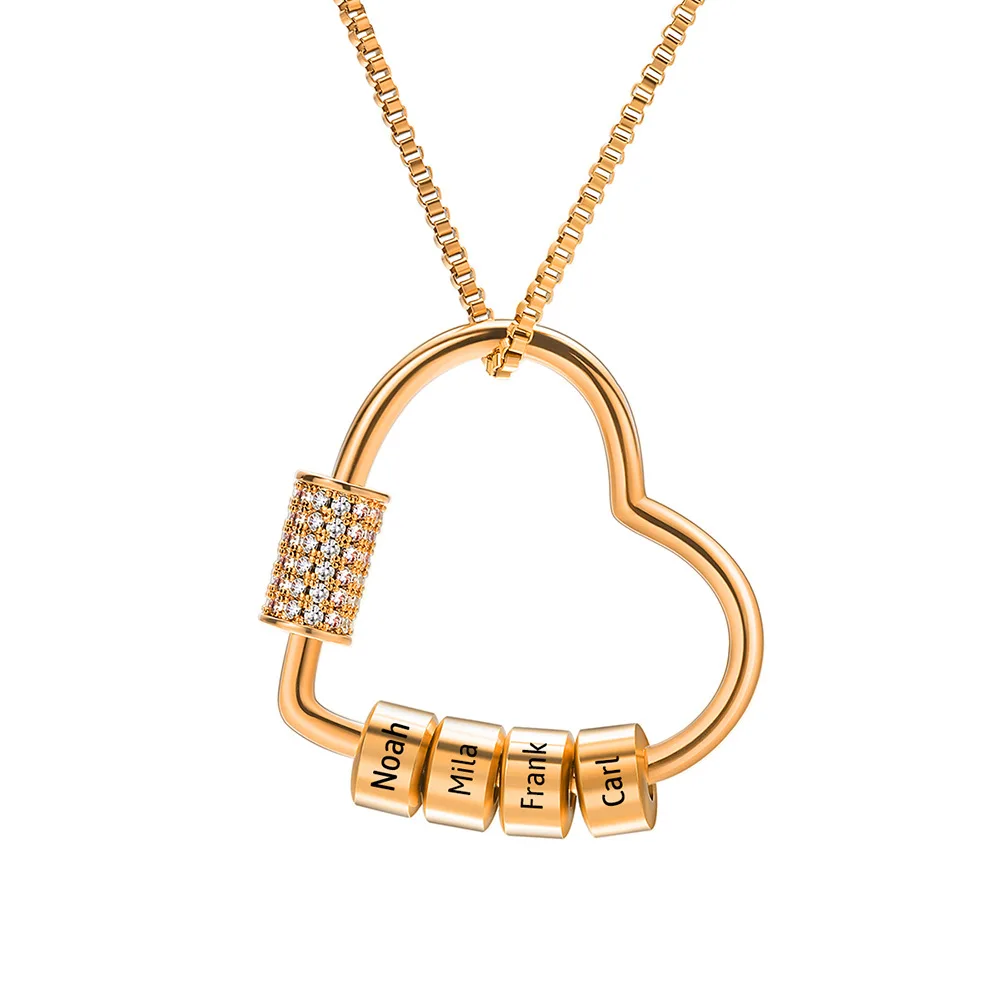 Personalized Engraved 1/2/3/4 Names Heart Pendant Necklace Stainless Steel Zircon Customized Family Gifts for Mother's Days Gift