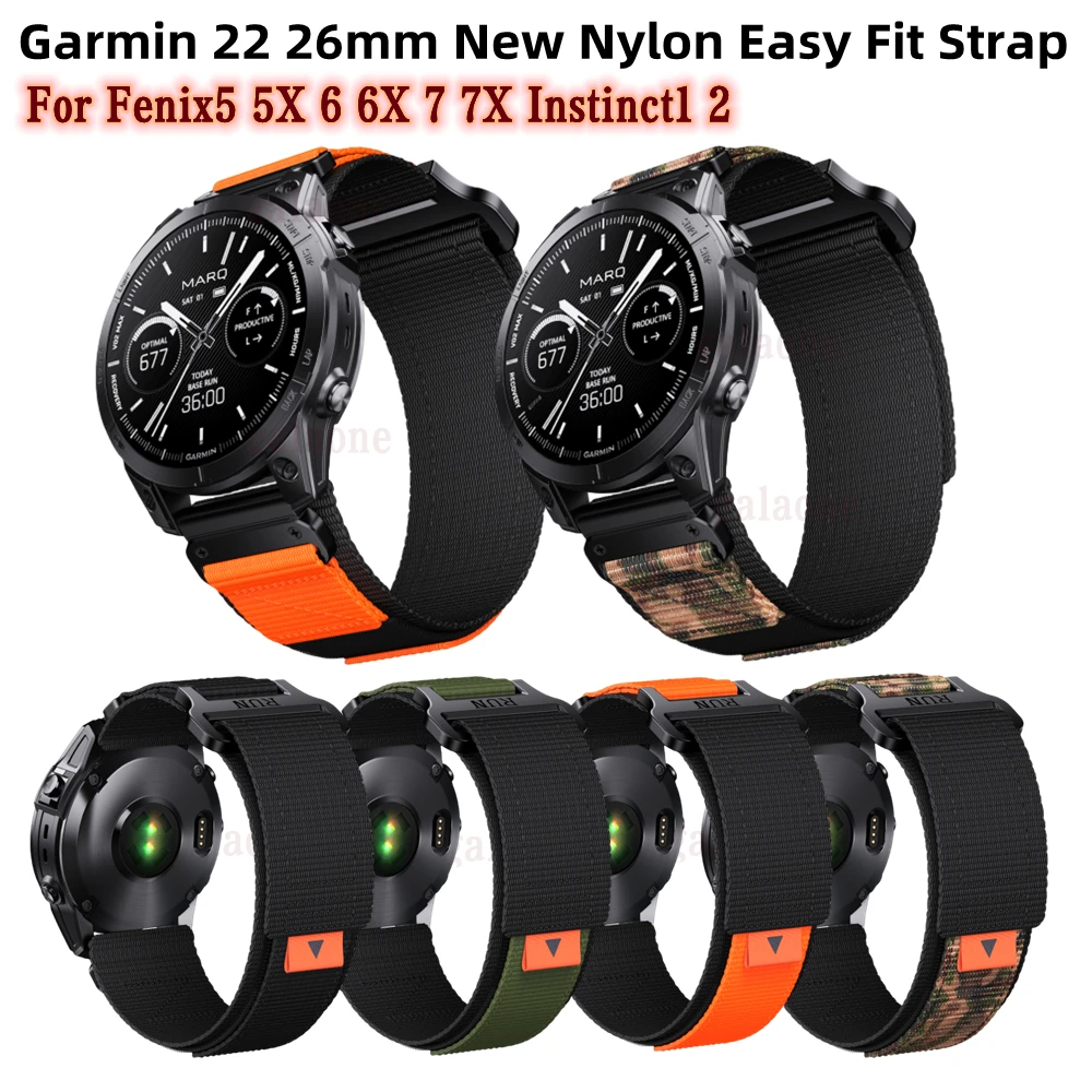 Garmin Nylon Camo Easy Fit Strap 22 26mm Wristband Fashion Watch Band For Fenix7 7X 5 5XPlus 6 6XPro Quick Release Instinct Belt