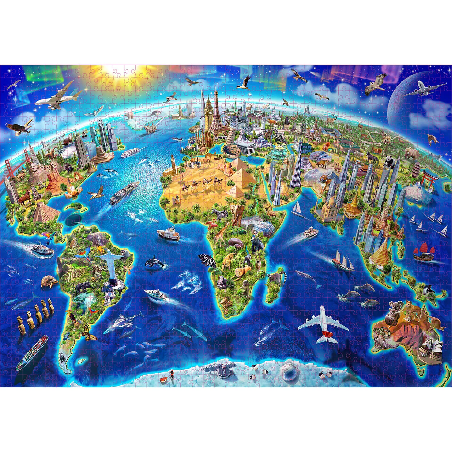 Jigsaw Puzzles Wooden Jigsaw Puzzles Educational Puzzles 1000 Pieces World Landmarks Map Jigsaw Puzzles for Adults Home Decor Family Fun Kids