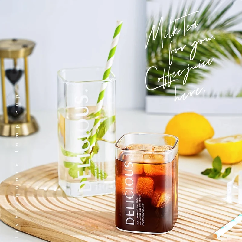 Square Heat Resistant Transparent Coffee Glass Mug Milk Tea Juice