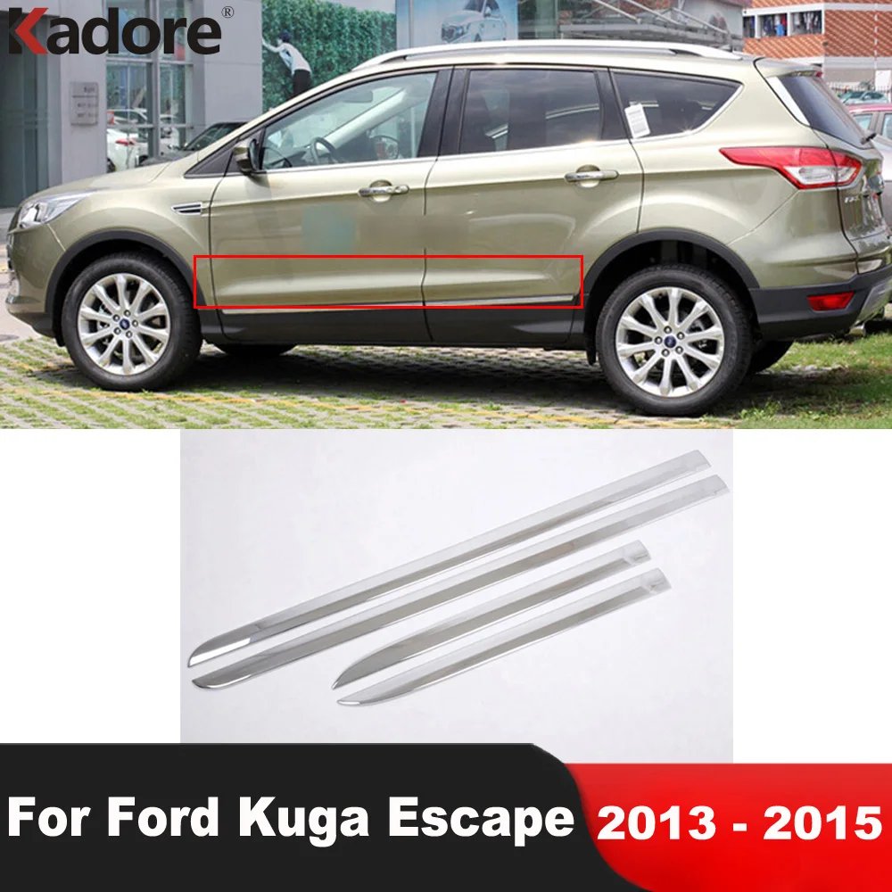 

Side Door Body Molding Trim For Ford Kuga Escape 2013 2014 2015 ABS Chrome Car Door Stream Panel Strips Sticker Accessories 4pcs