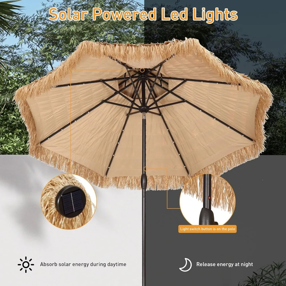 9 FT Hula Thatched Tiki Umbrella, Hawaiian Style Beach Patio Umbrellas, for Patio, Garden, Beach, Pool. 5
