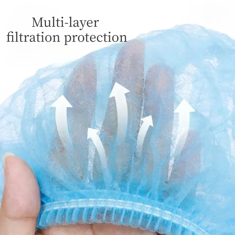 100 Pcs Disposable Non Woven Fabric Sterile Hat Hygienic Food Workshop Dust Hair Salon Makeup Cap Shower Cap Bathroom Supplies 2
