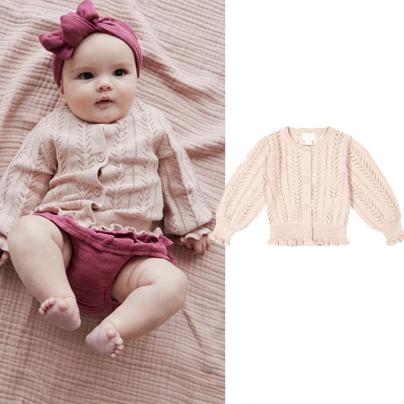 

Baby Girls Kint Cardigan 2023 New Autumn Brand Toddler Kids Cute Hollow Out 100%cotton Sweaters Tops Outwear Clothing