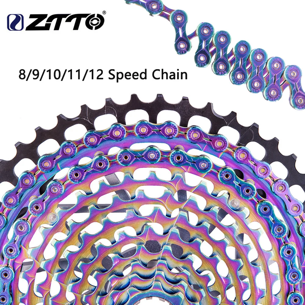 

ZTTO Ultralight Rainbow Bicycle 8 9 10 11 12 Speed Chain 116 126 Links Road Bike Chains 9v 10v Current MTB Cycling Accessories