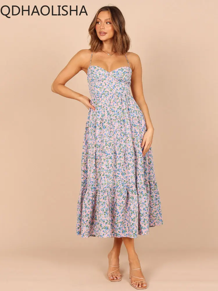 

Summer Dress Women's 2023 New Elegant Temperament Open Back Sexy Flower Quadrilateral Elastic Fashion Slim Beach Women's Dress