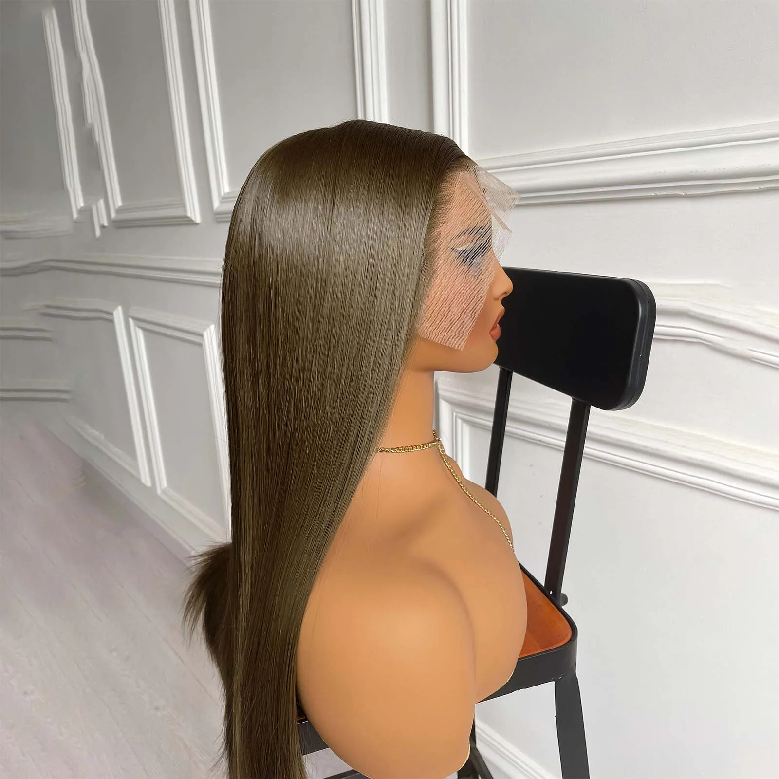 Synthetic Wig 13X4 Long Straight Synthetic Hair Lace Front Wig Natural Brown Brunette Colored Lace Frontal Wigs for Women