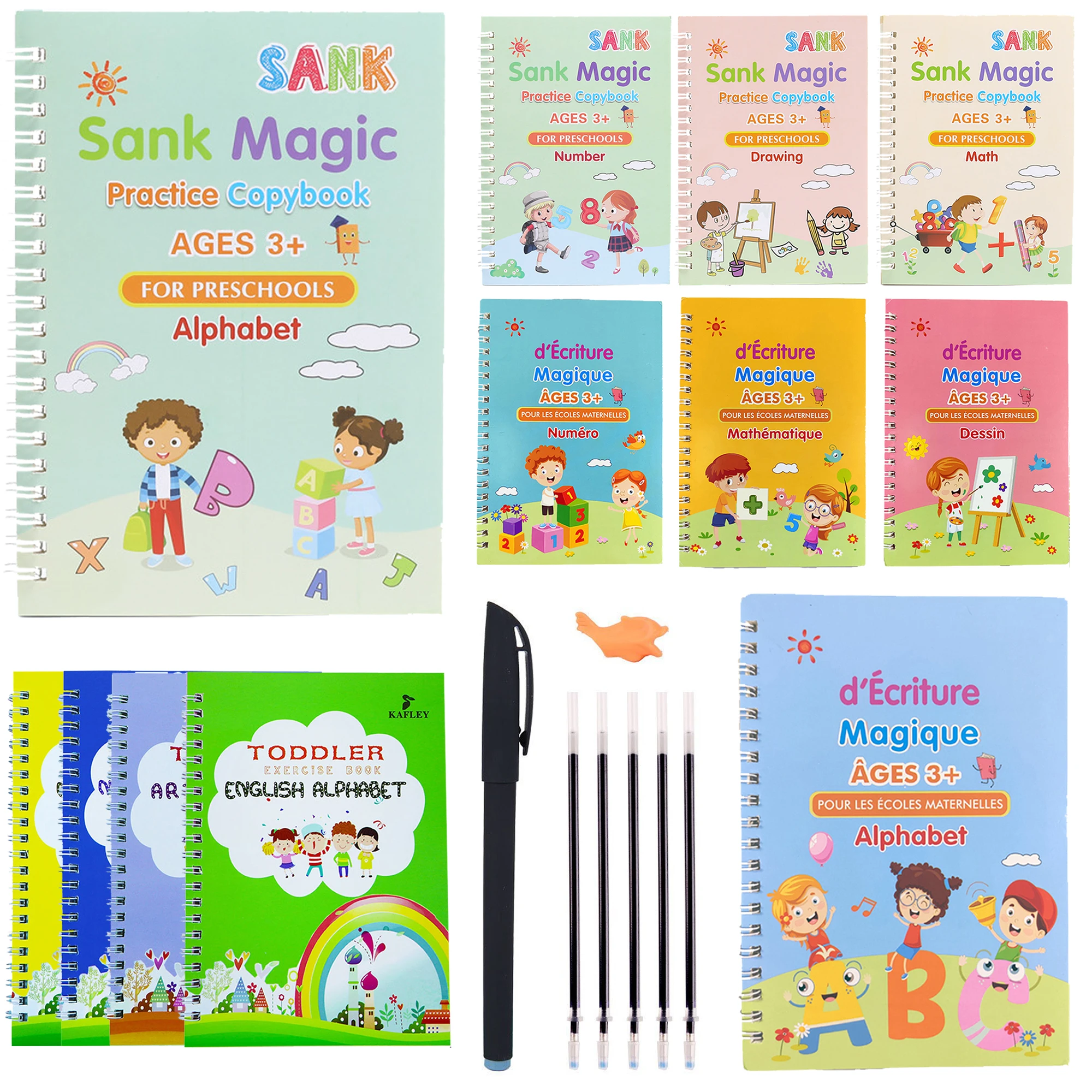4 Books + Pen Groove Calligraphy Copybooks English Magic Practice Book  Children Montessori Toy Reusable Writing Book Kids Gift - AliExpress