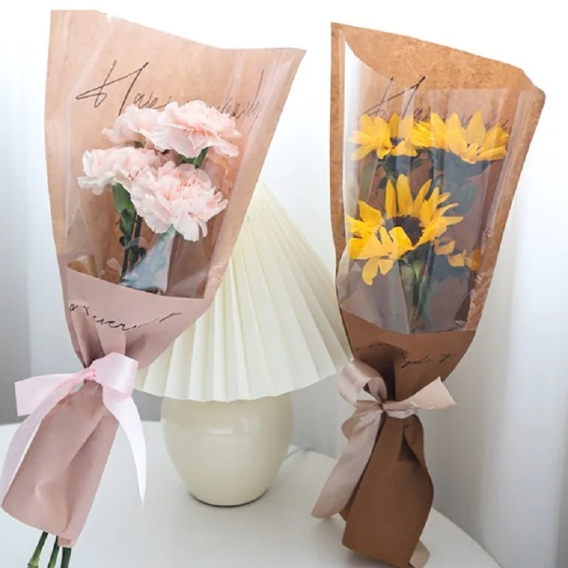 Single Rose Sleeves Flower Wrapping Bag Bouquet Packaging Bags Clear Cellophane Floral Wrappers for Valentine's Day