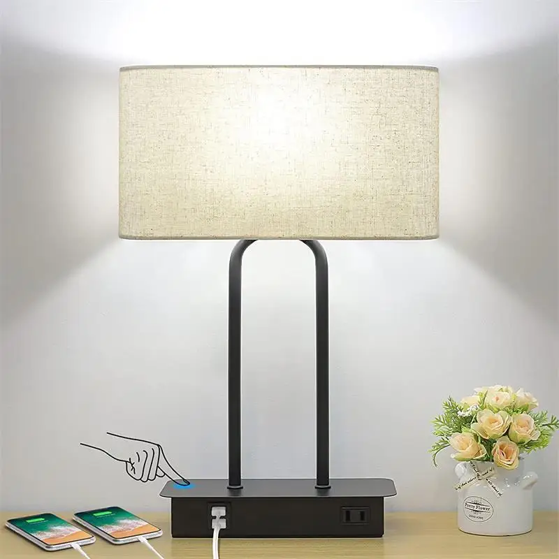 

Bedroom table lamp led simple modern touch dimming dual USB rechargeable American bedside lamp