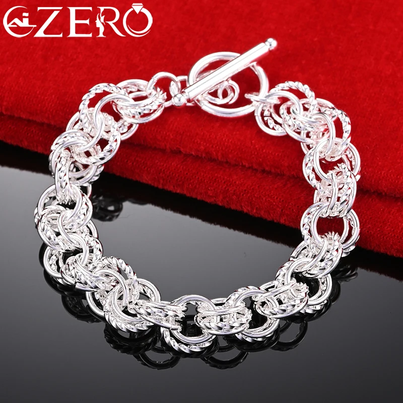 

ALIZERO 925 Sterling Silver Full Circular Ring Chain Bracelet For Woman Men Wedding Party Charm Accessories Fashion Jewelry Gift