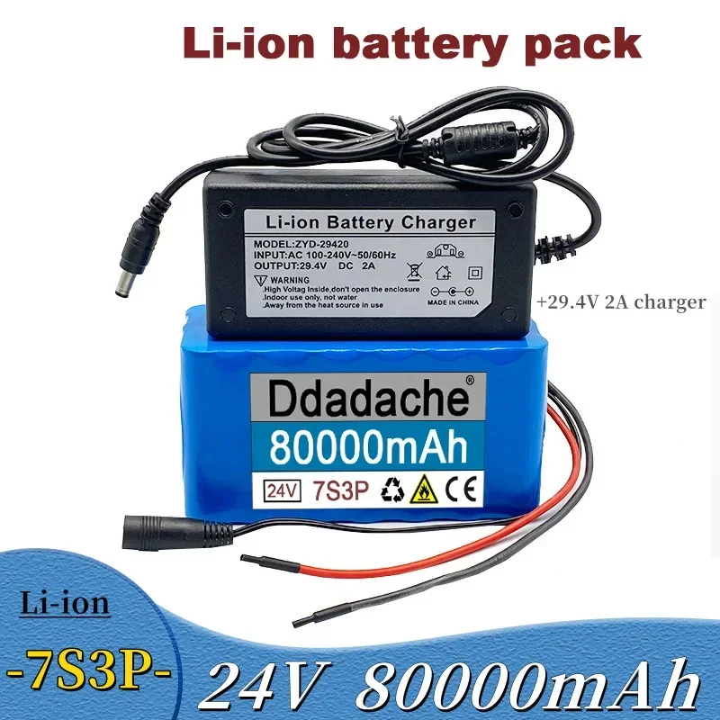 

2024 New High Capacity 24V 80Ah 7s3p 18650 Lithium Battery 29.4v 80000mAh Battery Pack Electric Bicycle Electric+29.4v Charger
