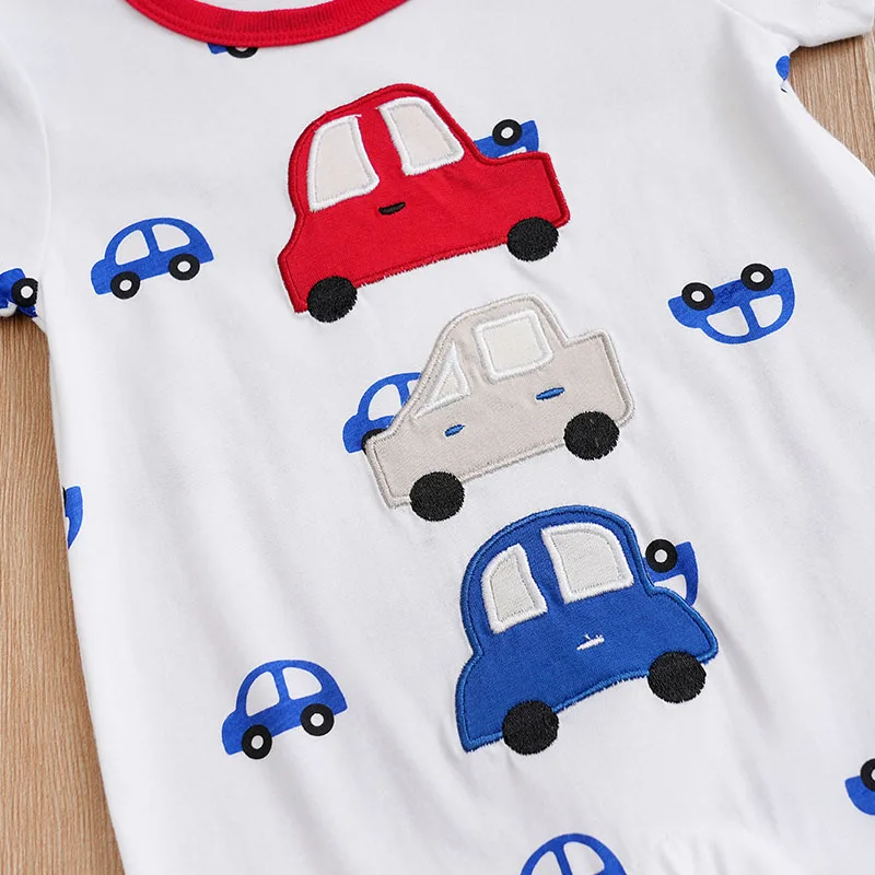 Summer Boys And Girls Cute Cartoon Car Embroidery Cotton Comfortable Casual Short Sleeve Baby Bodysuit baby rompers,baby jumpsuit,cotton jumpsuit,baby clothing,cotton onesies