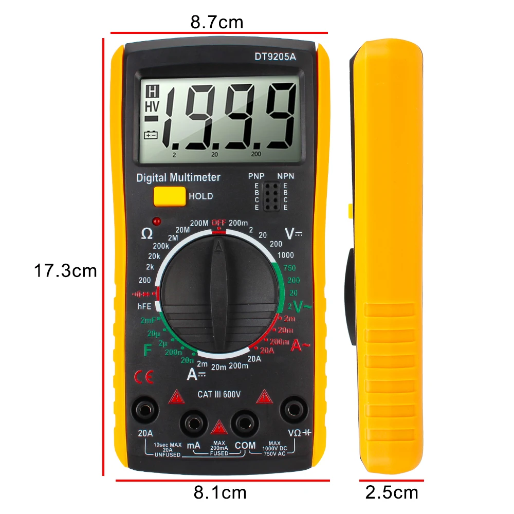 Professional Tester Multimeter DC Multimeter AC With Bazzer Measure Tool HFE Diode Voltage Current Resistance Capacitance 4