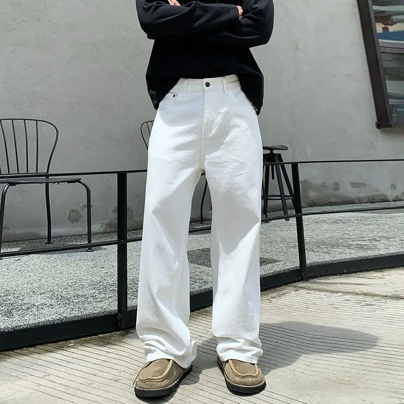 جينز Y2K غير رسمي للخريف الجديد لعام للرجال على الطراز الكوري بنطال جينز فضفاض مستقيم وواسع الساق للرجال متعدد الاستخدامات ثنيات
