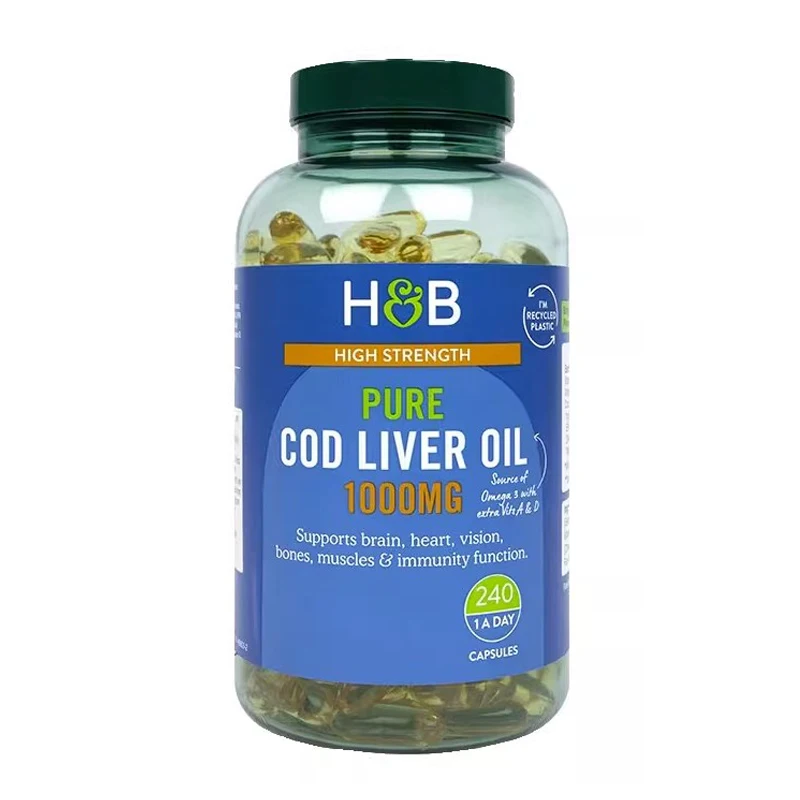 

Pure Cod Liver Oil 1000 mg Supports Brain Heart Vision Bones Muscles Immunity Function 240 Capsules Free shipping