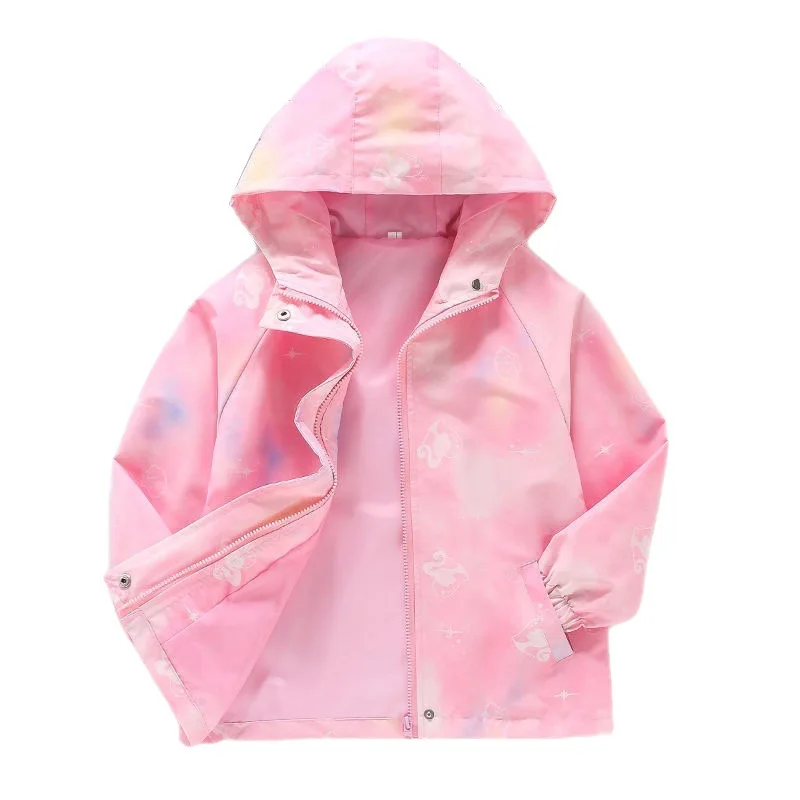 Summer Spring Waterproof Girls Lined Coat Full Zipper Hooded Baby Jackets Children Outerwear Kids Outfits 3-14 Years