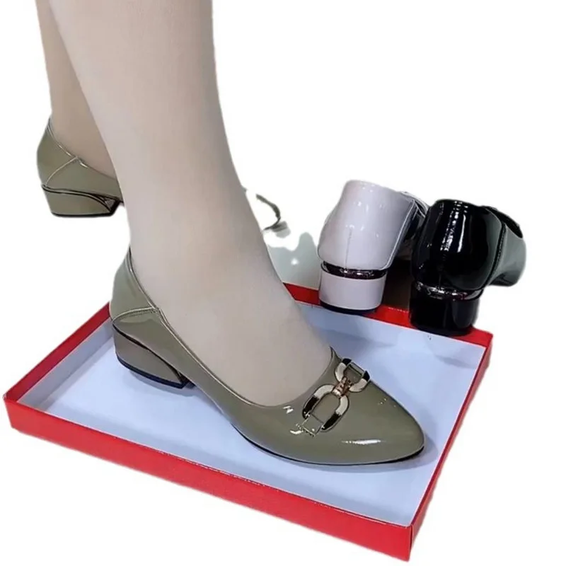 Spring & Autumn Pointed Toe Women Leather Shoes Med Heel Female Soft Leather Shoes Size 35-40