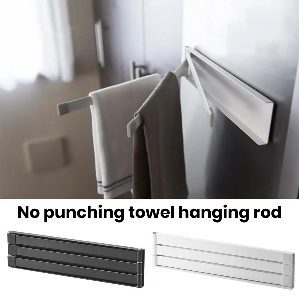 Wall Towel Rack Rotating Towel Bar Wall Mounted Magnetic Rail Punch-free Drying Rack for Kitchen Bathroom