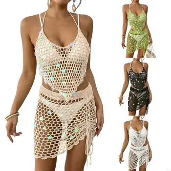 Women’s V-Neck Crochet Swim Set 1