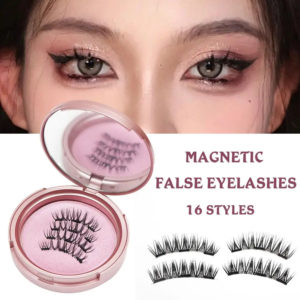 2 pair Magnetic False Eyelashes Natural Reusable Glue Fake Fluffy Extension Free Eye Lash Lasting Makeup Cosmetics Long 3D B3C5