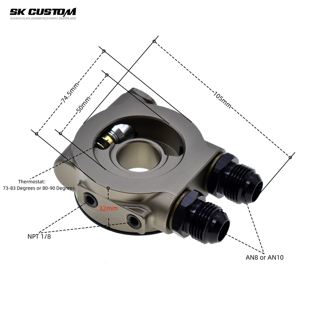 Car Modification Universal OIL COOLER FILTER SANDWICH PLATE THERMOSTAT ADAPTOR M20 X 1.5 3/4-16 UNF AN8/AN10 NPT1/8 Sensor Port oil cooler kit oil filter adapter
