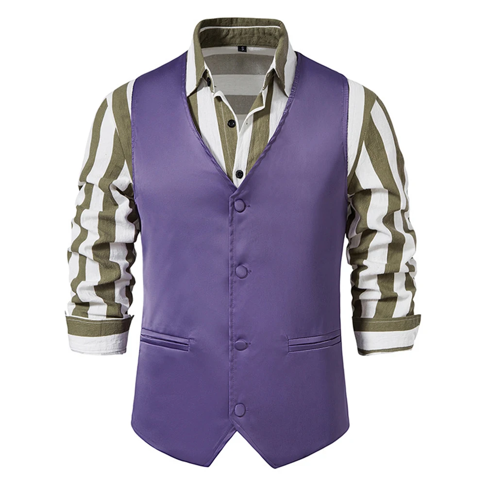 

Men's Solid Color Waistcoat Vest Vintage V-Neck Wedding Formal Business Dress Up Suit Vests Button Up Blazers Vest Tops